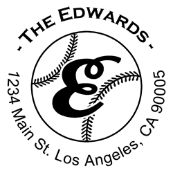 Outline baseball Script Round Letter E Monogram Stamp Sample